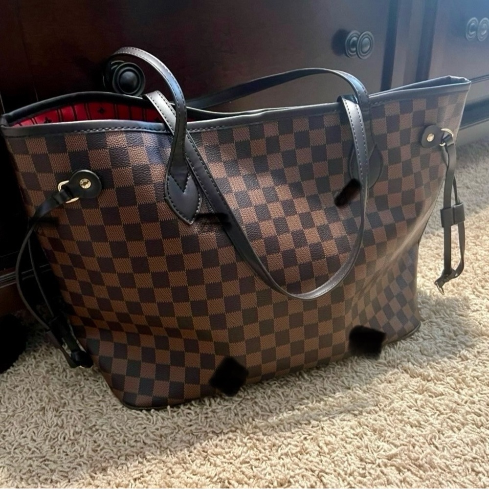 Brown Checkered Tote Bag